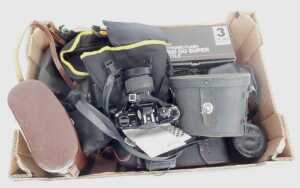 Cameras and optical-related equipment, including a Canon AE-1 camera with 70mm lens, cased... - 2