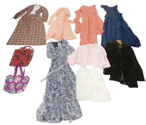 Vintage clothing, including a 1950s blue bridesmaid dress, green cord jacket, etc. (1 box)