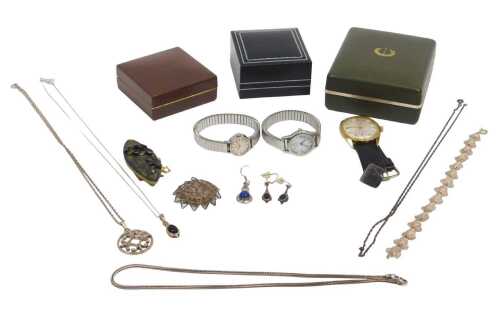 Silver and other costume jewellery, comprising silver filigree butterfly bracelet, 17cm long, a...