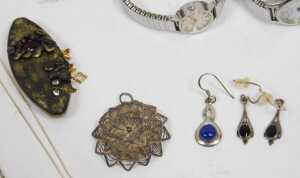 Silver and other costume jewellery, comprising silver filigree butterfly bracelet, 17cm long, a... - 5