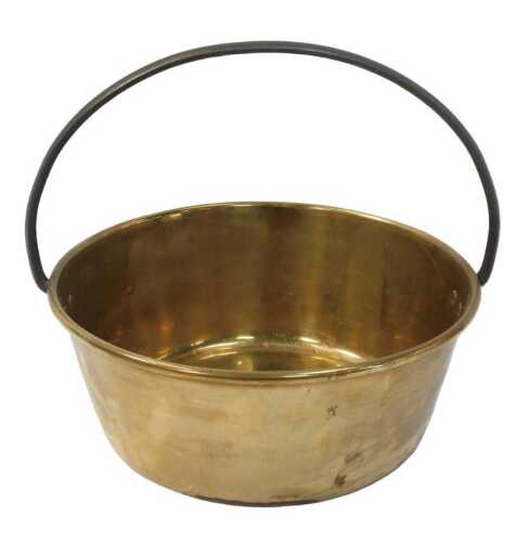 A Victorian brass preserve pan, with a wrought iron handle, 37cm diameter.