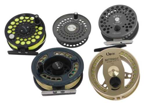 Various centrepin reels, including an Orvis Rocky Mountain large arbour reel, a Orvis Battenkill...