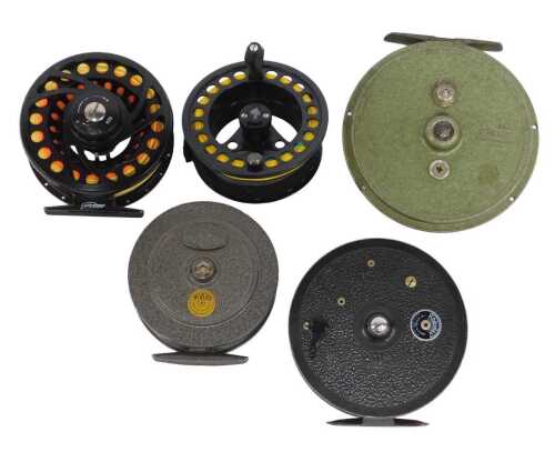 An Airflow Delta centrepin reel, a Grice & Young Ltd of Christchurch Hants Jecta Century sea...
