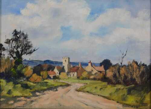 Doreen Allen (1916-2000). Norfolk Village, oil on board, signed, 22.5cm x 29cm.