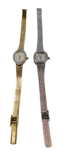 Two Marcel Drucker lady's cocktail watches, one silver coloured, in stainless steel, with quartz...