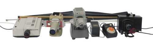 Various photographic equipment, including a Rank Aldis projector, a Reflector Diamator AF200M...