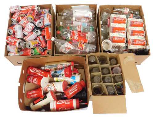 Coca-Cola memorabilia. Bottles, some with contents, cans, drinking glasses, sports bottles, etc....