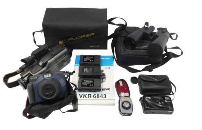 Cameras and optical related equipment, comprising a Fujifilm Instax 100, a Philips Explorer...
