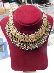 An antique enamel and gem set bridal necklace, the front set with an arrangement of green, red... - 4