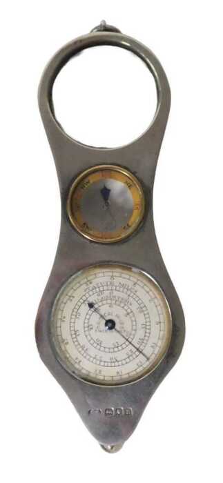 A George V silver cased map measuring tool, with compass and magnifier, London 1916, 2.72oz all in