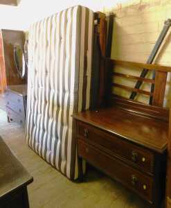 A late 19thC/early 20thC Art Nouveau walnut wardrobe, the single door with bevelled oval mirror... - 2