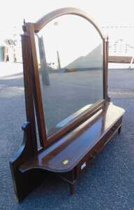 A late 19thC mahogany and inlaid swing frame mirror, the mirror with a rounded top flanked by...