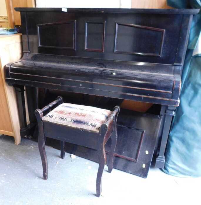 A John Grey and Sons of York and Hull straight strung upright piano, together with a stool.