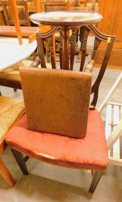 A group of furniture comprising of a 19thC mahogany shield-back chair, a mahogany tripod wine...