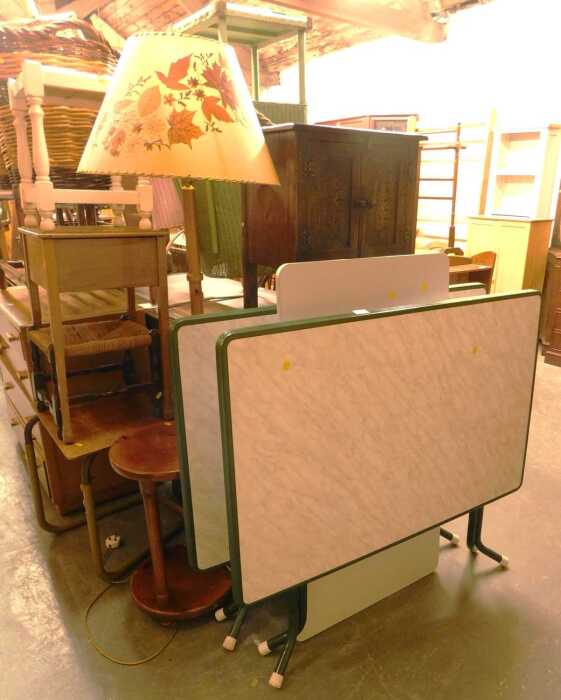 A group of furniture, to include an oak Old Charm style two door cabinet, an oak trolley,...