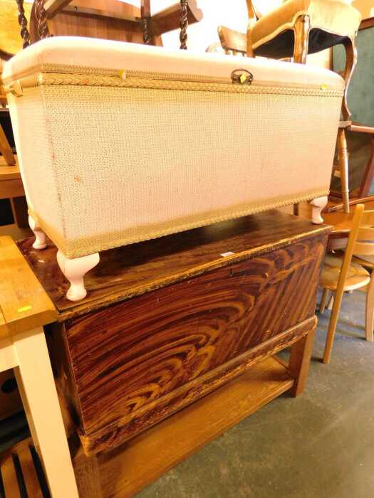 A group of furniture, comprising a pine blanket with scumbled decoration, 50cm high, 97cm wide,...