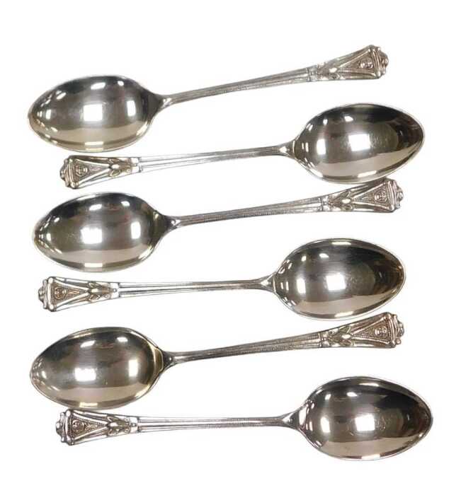 A set of six Elizabeth II silver coffee spoons, with fancy terminals, cased, Birmingham 1964,...