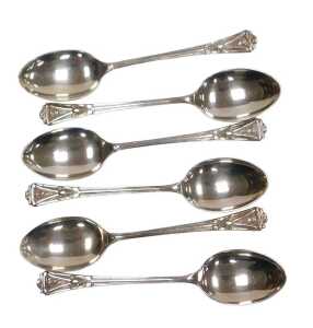 A set of six Elizabeth II silver coffee spoons, with fancy terminals, cased, Birmingham 1964,...