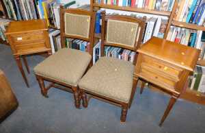 A group of furniture, comprising of two oak dining chairs, with overstuffed seat and back,...
