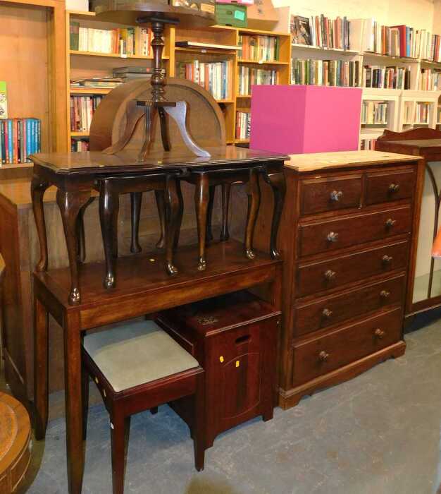 A group of furniture, to include a stained pine chest, of two short over four long drawers, an...