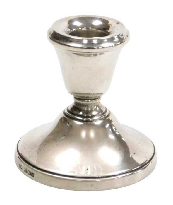 An Elizabeth II loaded silver squat candlestick, Birmingham 1973, 3.18oz, 6.5cm high.