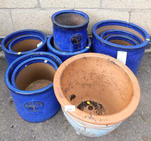 A group of Heritage Garden Pottery blue glaze garden pots. (11)
