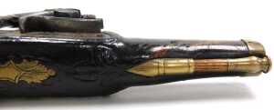 A flintlock pistol, probably Dutch, c.1800, with steel and brass plates, steel barrel, and brass... - 3