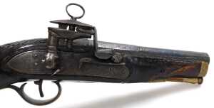 A flintlock pistol, probably Dutch, c.1800, with steel and brass plates, steel barrel, and brass... - 4
