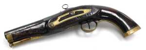 A flintlock pistol, probably Dutch, c.1800, with steel and brass plates, steel barrel, and brass... - 8