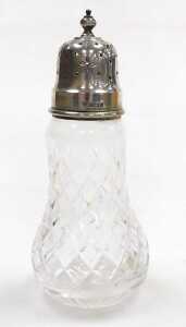 An Elizabeth II cut glass and silver lidded sugar sifter, Birmingham 1965, a hexagonal sweetmeat... - 2