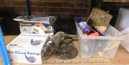 An Eco pond pump STP series, boxed, together with various light bulbs, a Nutool angle grinder,...