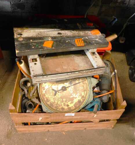 Electric and hand tools, to include Black and Decker corded drill, Salter scales, etc. (1 box)