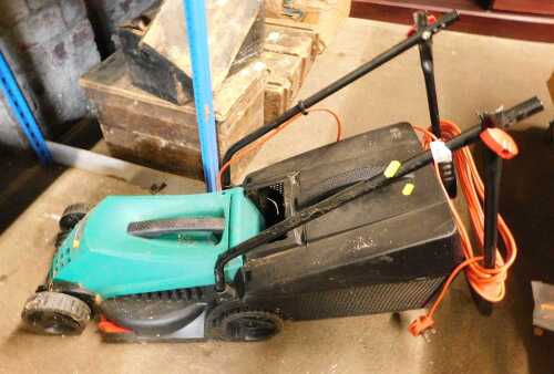 A Bosch electric lawnmower.
