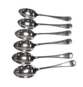 A set of six of Edward VII silver Bead pattern tablespoons, initial engraved, Sheffield 1909, 17....