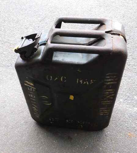 A green painted jerry can.