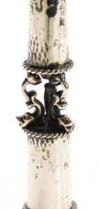 A George V Arts & Crafts silver candlestick, with hammered decoration, the mid shaft formed as... - 2