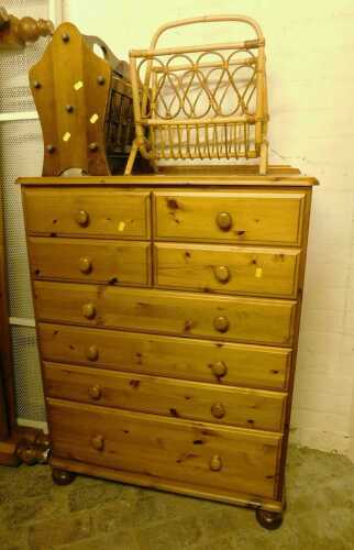 A group of furniture, comprising a chest of four short over four long graduated drawers, a...