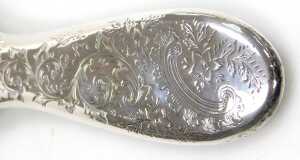 An Edward VII silver backed hand mirror, with engraved floral, foliate and C scroll decoration,... - 3