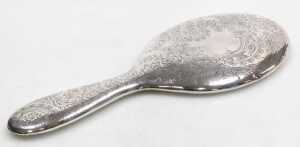 An Edward VII silver backed hand mirror, with engraved floral, foliate and C scroll decoration,... - 4