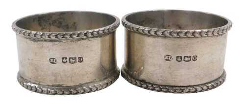 A pair of Elizabeth II silver napkin rings, Sheffield 1956, 1.72oz.