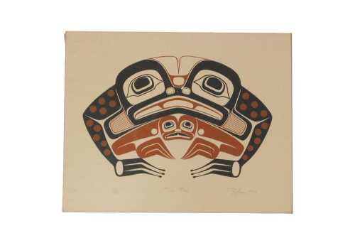 Native Canadian School. Two frogs, limited edition seriograph 185/250, signed, dated '77, 40cm x...