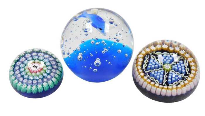 A Perthshire concentric millefiori paperweight, centred on a butterfly, further Perthshire...