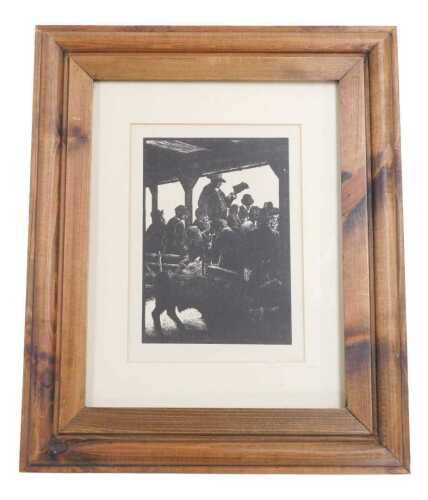 Clare Leighton (English/American 1898-1989). Calf Auction, woodblock print, 21.5cm x 15cm.