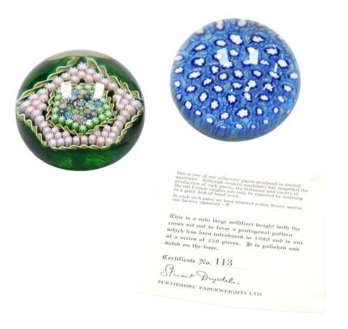 A Perthshire millefiori glass paperweight, limited edition 113/350, circa 1980, of pentagonal...