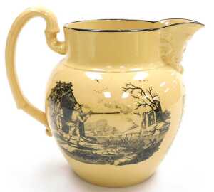 An early 19thC yellow pottery mask head jug, bat printed with 'The Bachelor's Wish',... - 2