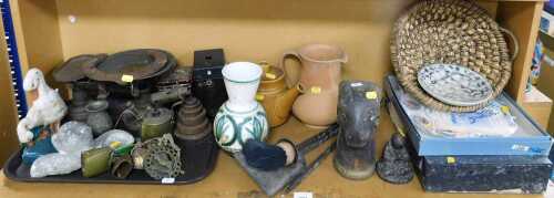 Metalware and decorative items, to include a John Smiths on Tyne miners lamp, Herm Island and...