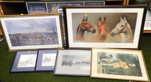 Prints, after John King, The Quorn - Gartree Hill, signed limited edition print, 51cm x 30cm,...