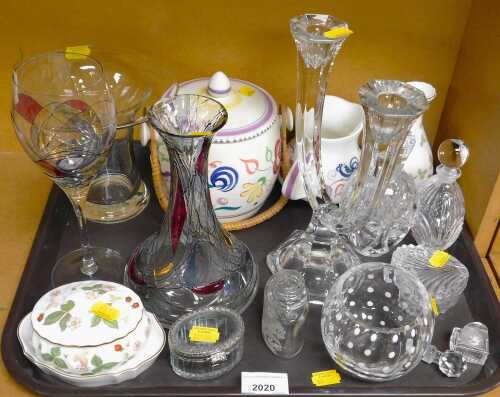 Glass and ceramics, to include a Poole Pottery lidded barrel and jug, a Wedgwood Wild Strawberry...
