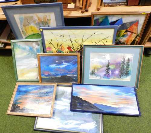 Original pictures and paintings by Lindsey Taylor, to include an abstract oil on board of a boat...