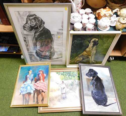 Original paintings by Lindsey Taylor and L.C. Taylor, various mediums, depicting horses and dogs,...